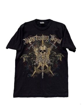 Sanctuary Soul Skull Graphic Tee Double Sided Gothic Black Shirt Medium